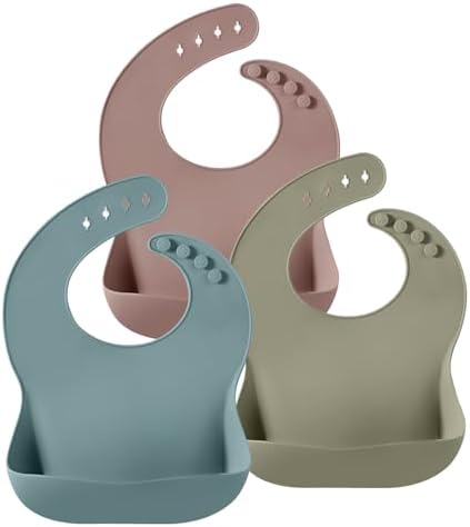 PandaEar Set of 3 Silicone Baby Bibs, Waterproof Soft Adjustable Bibs by PandaEar