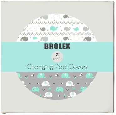Stretchy Changing Pad Covers for Boys Girls, 2 Pack Jersey Knit, Elephant & - Image 2