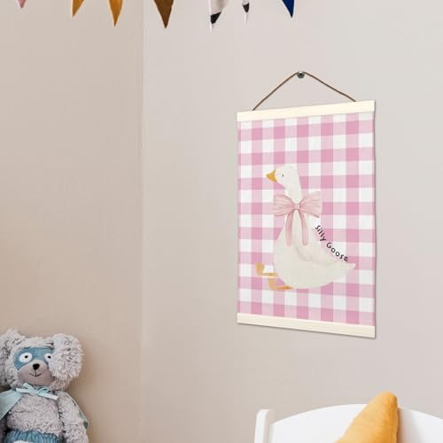 LKETW Pink Plaid Goose Poster Hanger Frame, 12x16 Inch, Preppy Wall Art - Image 3