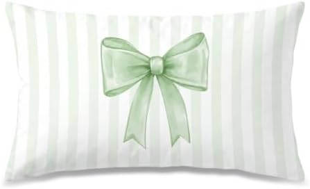 Sage Green Bow Pillow Covers 12x20, Coquette Room Decor, Preppy Pastel Green by Unknown