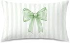 Sage Green Bow Pillow Covers 12x20, Coquette Room Decor, Preppy Pastel Green by Unknown