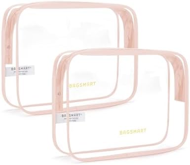 BAGSMART Clear Toiletry Bag 2-Pack TSA Approved Water-Repellent, Nude Pink by BAGSMART