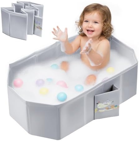 Baby Bathtub for Newborn to Toddlers 1-6 Y, Foldable Infants Babies Bath Tub by PGONEEE