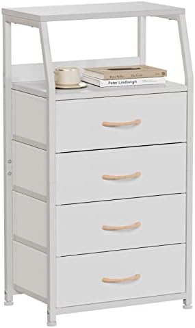 Furnulem Tall Nightstand with 4 Fabric Drawers, Small Dresser by Furnulem
