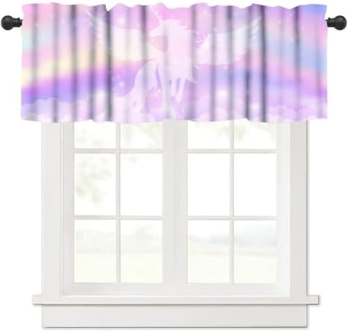 Unicorn Window Valance, Cute Cartoon Wings Fantasy Rainbow Sky Stars Clouds - Image 6