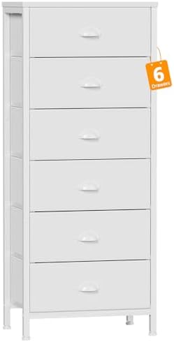 Furnulem White Dresser for Bedroom, 6 Fabric Drawers Chest of Drawers by Furnulem