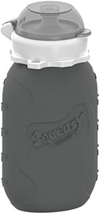 Grey 6 oz Squeasy Snacker Spill Proof Silicone Reusable Food Pouch by Squeasy+Snacker