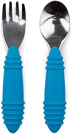 Bumkins Toddler Utensils, Kids Size Fork and Spoon Set, Silicone and by Bumkins