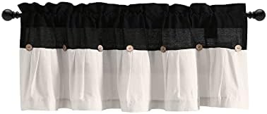 Lush Decor Linen Button Farmhouse Valance Curtians 52"W x 18"L Black & White - Image 7