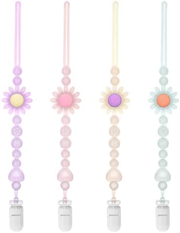 Pacifier Clip, 4 Pack Semi-Transparent Silicone Pacifier Clip by LSTRAGY