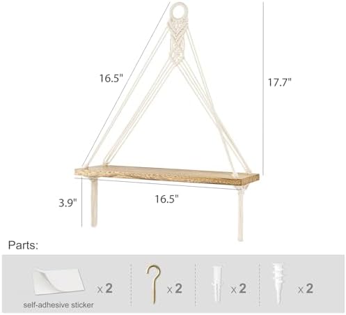 Mkono Macrame Wall Hanging Shelves Set of 2 - Image 2