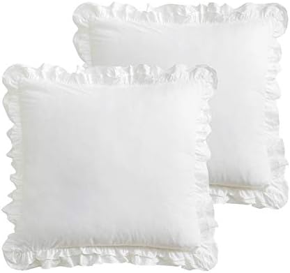 2 Pack Off White Ruffled Euro Shams Pillow Covers 26"x26" by KMASANIJI