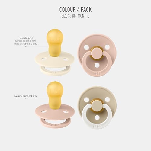 BIBS Colour Soother 4-Pack | BPA Free Dummy Pacifier | Round Nipple | Natural - Image 2