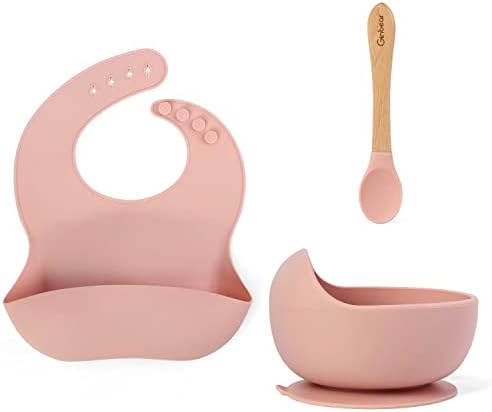Ginbear Suction Baby Bowl Silicone Bib Spoon Set 6 M+ by Ginbear