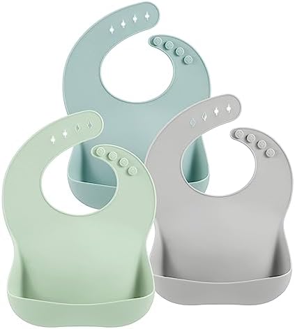 PandaEar Set of 3 Silicone Baby Bibs, Waterproof Soft Adjustable Bibs by PandaEar