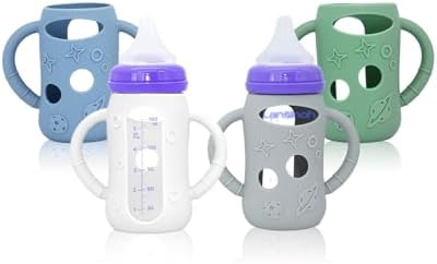 4 Pack Silicone Bottle Sleeves for Lansinoh Glass Baby Bottles, 5 oz, Anti-Slip by Unknown