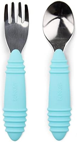 Bumkins Toddler Utensils, Kids Size Fork and Spoon Set, Silicone and by Bumkins