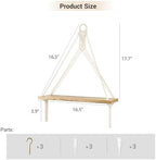 Mkono Macrame Hanging Shelves Boho Wall Decor Set of 3 Floating Wood Shelf - Image 3