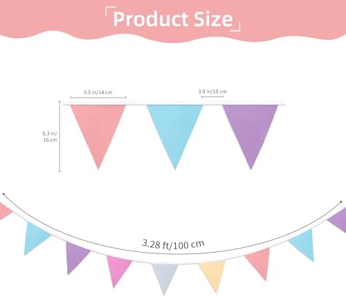 32ft Pastel Macaron Pennant Banner, 36 Piece Cotton Triangle Bunting - Image 2
