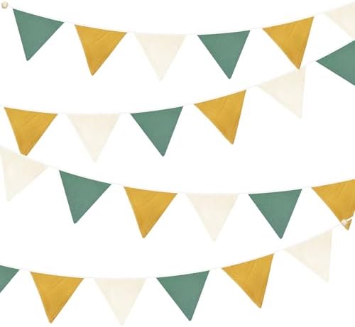 2 Sets of Yellow Green Nursery Garland Fabric Baby Banner 24Pcs Linen Triangle by pinkblume