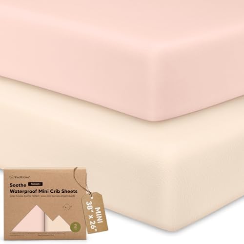 2 Pack and Play Sheets, Waterproof Mini Crib Sheet Fitted 38x26 by KeaBabies