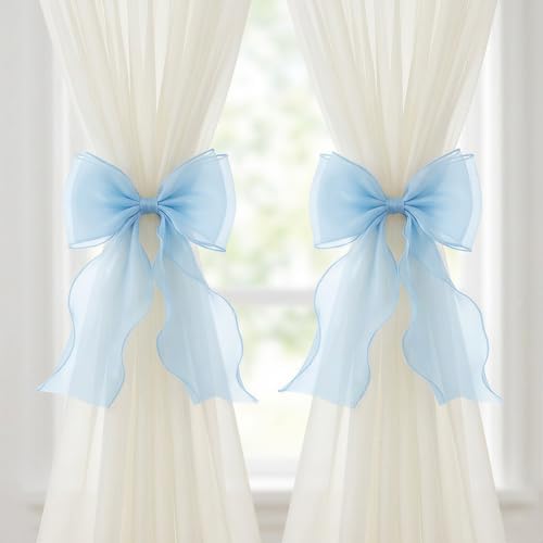 2 Pack French Lace Bow Curtain Tiebacks, Light Blue by GAJILON