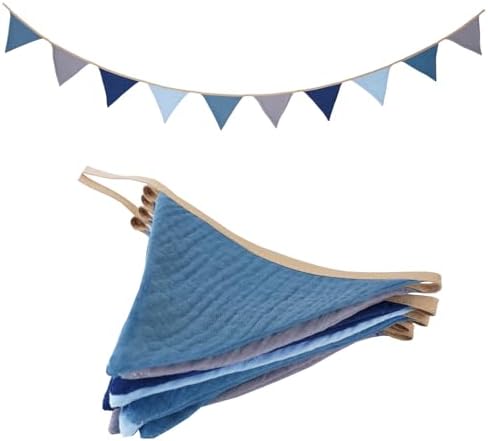 Garland Triangle Banners Blue and Grey, Pennant Banner Bunting Flags Fabric by Uorbmaio