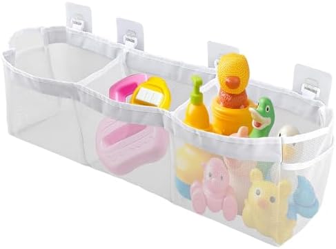 3‑Compartment Bath Toy Storage Mesh Organizer, Wall‑Mount Shower Caddy by JIANWEI
