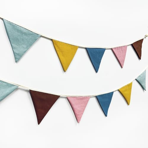 2 Sets of Boho Pennant Banner 20Pcs Nursery Garland Flags Retro Colored Fabric - Image 4