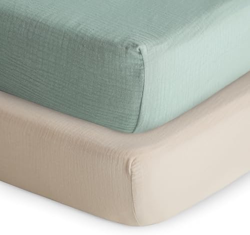 mushie Extra Soft Muslin Fitted Crib Sheet 2-Pack | 192 Thread Count | 28"x 52" by mushie