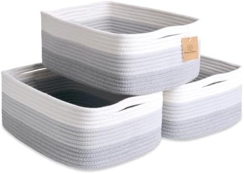 Woven Rope Baskets for Organizing, 3 Pack, 15.5 x 11 x 5.5" Storage Bins by NaturalCozy