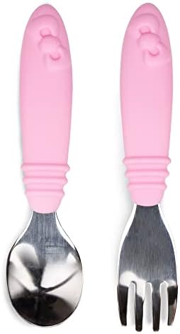 Bumkins Toddler Utensils, Kids Size Fork and Spoon Set, Silicone and by Bumkins