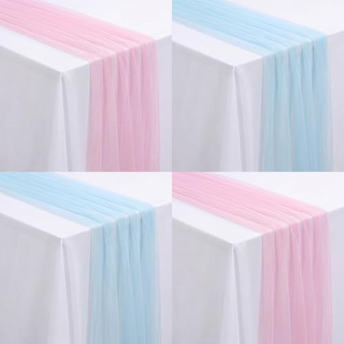4 Pcs Pink Blue Table Runner for Gender Reveal Party Solid by Windkream