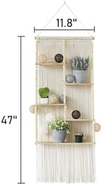 Macrame Wall Shelf Boho Hanging Organizer Floating Plant Shelf 11.8"W*47"L - Image 5