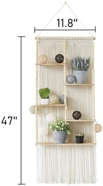 Macrame Wall Shelf Boho Hanging Organizer Floating Plant Shelf 11.8"W*47"L - Image 5