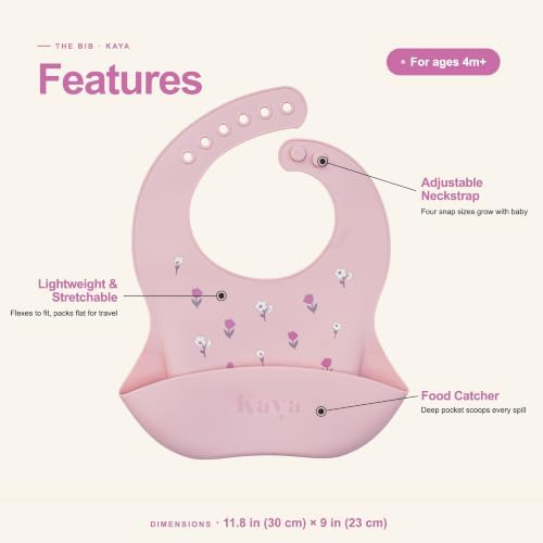 Kaya Silicone Baby Bib Pack of 2, BPA-Free Waterproof Food Catcher, Adjustable - Image 4