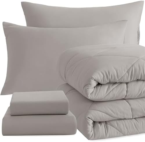NTBAY Twin Microfiber Bed in a Bag, Comforter Set 5 Piece, Smoke Grey by NTBAY