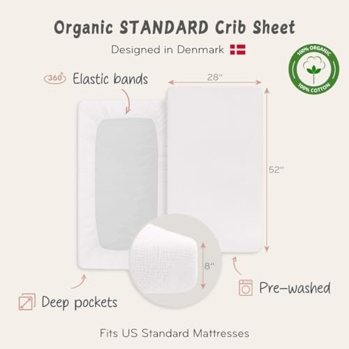Crib Sheets, 100% Organic Cotton Muslin, Fitted 28"x52" Standard - Image 5