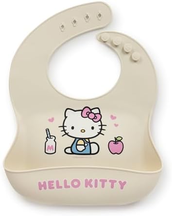 JuJuBe x Hello Kitty Baby Bib, Soft Silicone, Cherry Blossoms, Adjustable Fit by JuJuBe