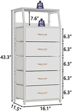 Furnulem White Tall Dresser for Bedroom, 5 Fabric Bins Tall Nightstand - Image 3
