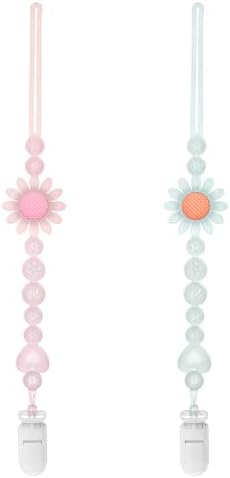 Pacifier Clip, 2 Pack Semi-Transparent Silicone Pacifier Clip by LSTRAGY