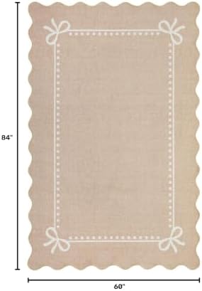 Garvee Scalloped Bow Rug for Living Room Washable Solid Camel 5x7 Area Rugs - Image 2