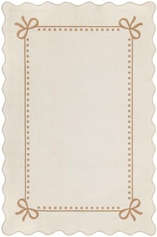 Garvee Scalloped Bow Rug Beige Washable Solid 3x5 Area Rugs - Image 5