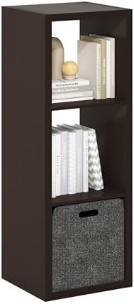 Furinno Cubicle 3-Cube Book Shelf, Extra Thick Frame Bookshelf, Dark Oak by Furinno-FitsYourSpaceFitsYourBudget