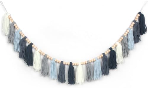 Dusty Blue Yarn Tassel Garland Wall Hanging Decor Coastal Boho Tassels Bunting by WelcometoTasuwat