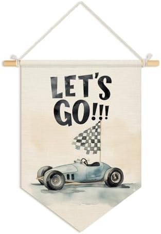 Wheatwin Boys Room Decor, Let's Go Race Car Wall Hanging Pennant Flag Banner by Wheatwin