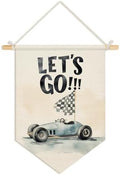 Wheatwin Boys Room Decor, Let's Go Race Car Wall Hanging Pennant Flag Banner by Wheatwin