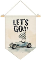 Wheatwin Boys Room Decor, Let's Go Race Car Wall Hanging Pennant Flag Banner by Wheatwin