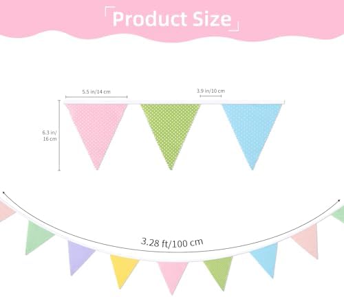 Pastel Macaron Polka Dot Pennant Banner, 32ft Cotton Triangle Bunting - Image 2