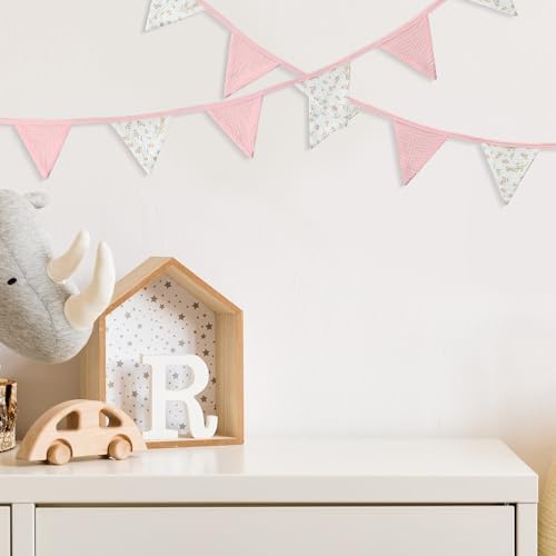 Hahafelt 2 Pcs Floral Pennant Banner Flags Pink Nursery Triangle - Image 3